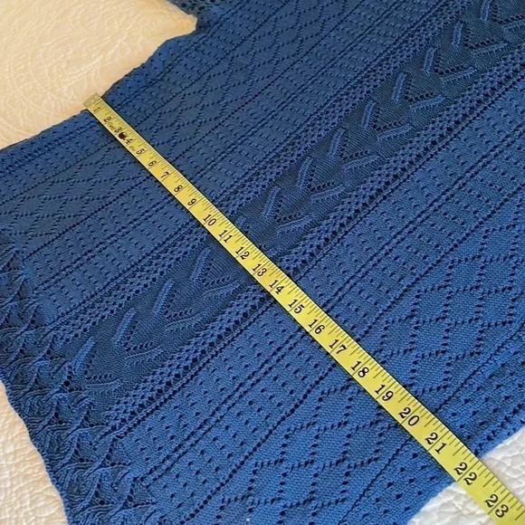 Knit Lacy Crochet Cable Sweater Womens Large Long Sleeves Blue Cottage Core Boho - Picture 11 of 16